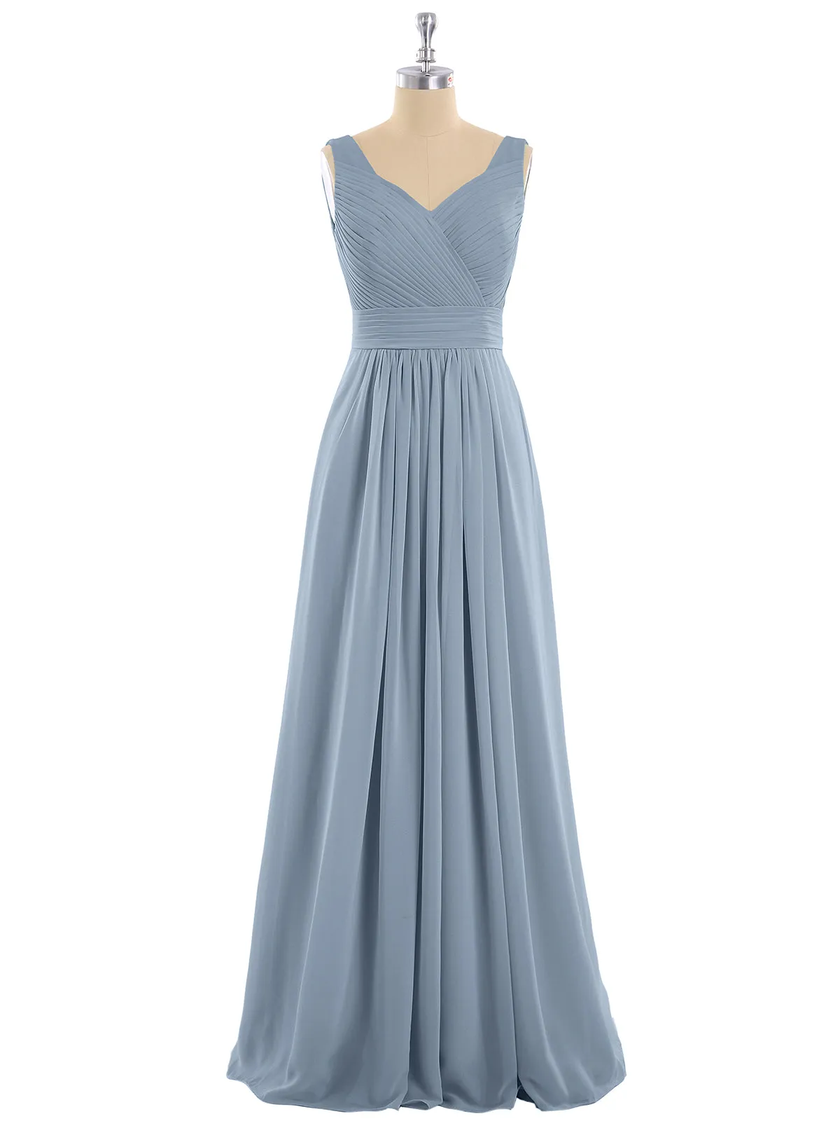 A-line Chiffon Floor Length V Neck Dresses Dusty Blue