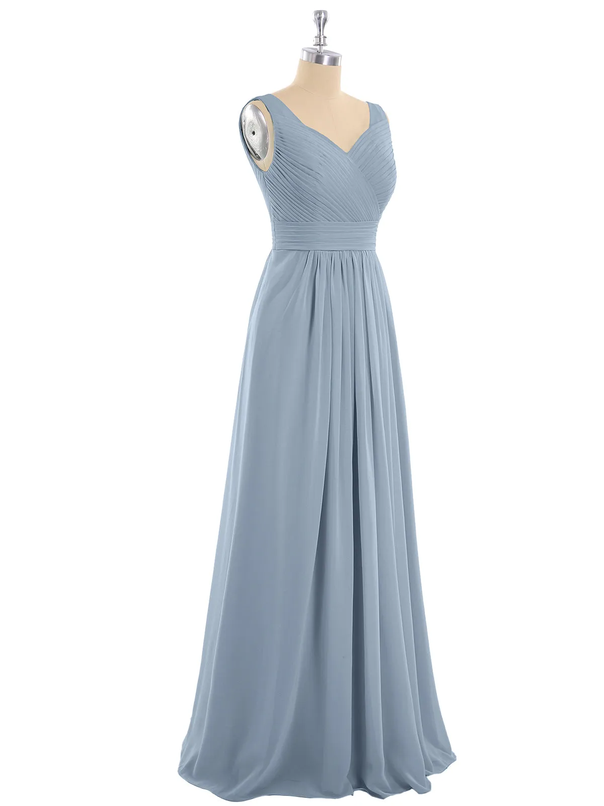 A-line Chiffon Floor Length V Neck Dresses Dusty Blue