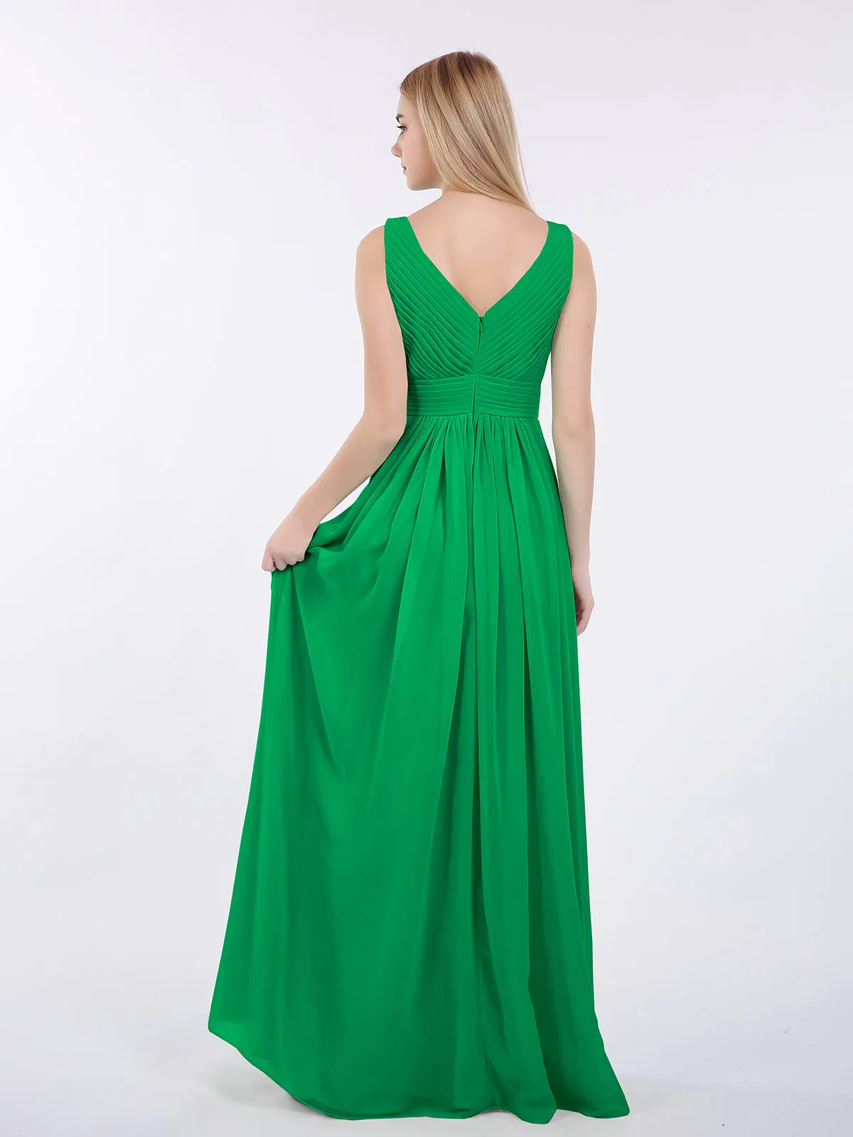 A-line Chiffon Floor Length V Neck Dresses Emerald