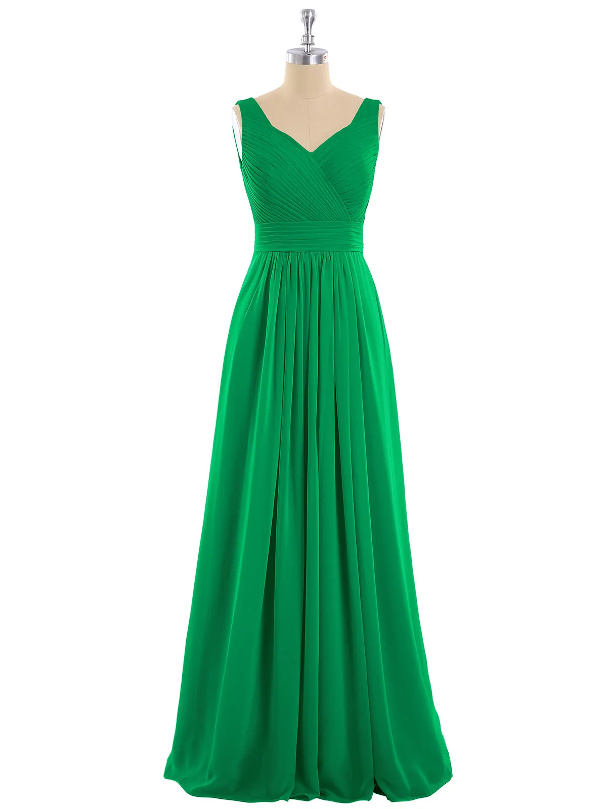 A-line Chiffon Floor Length V Neck Dresses Emerald