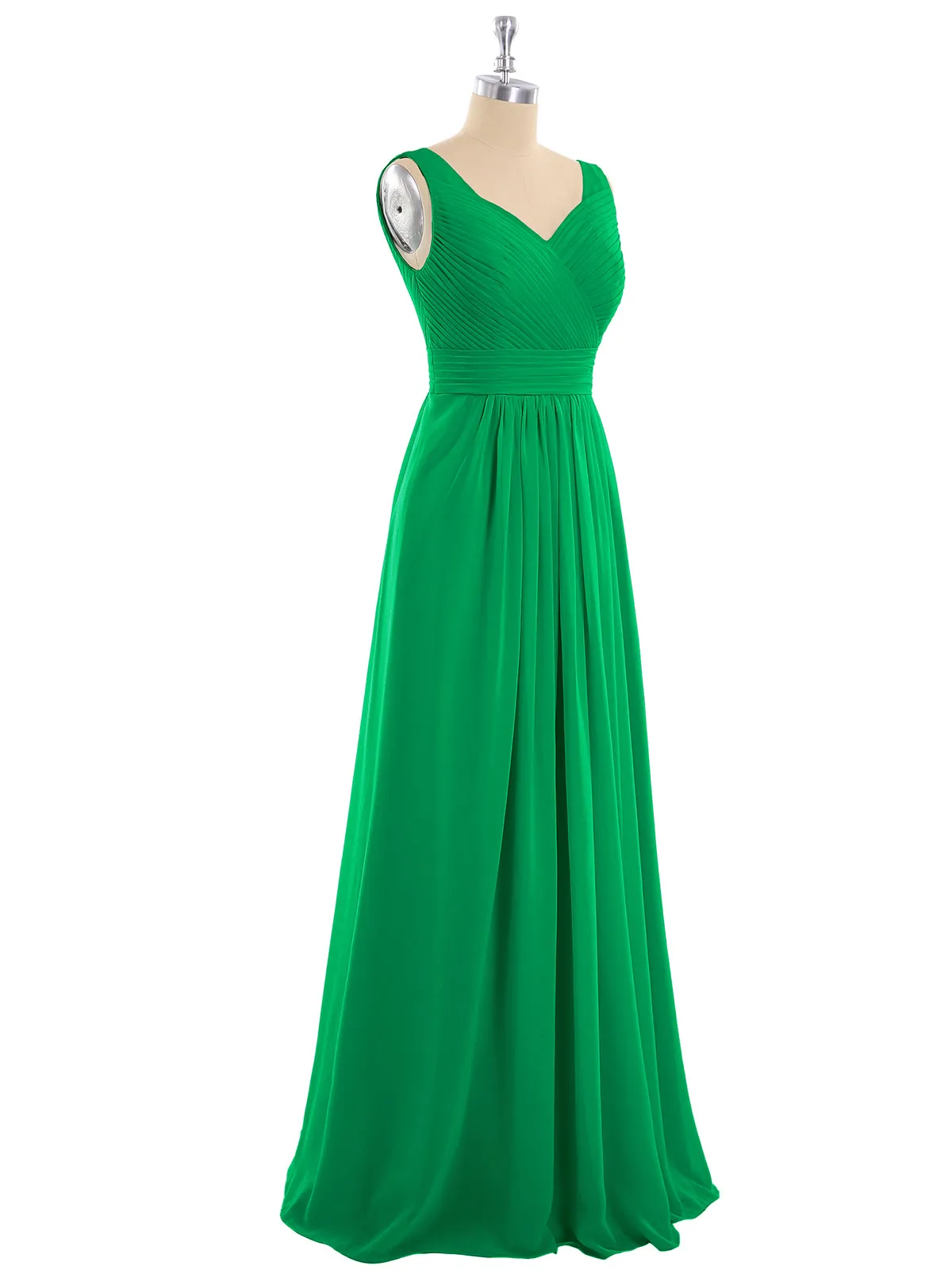 A-line Chiffon Floor Length V Neck Dresses Emerald
