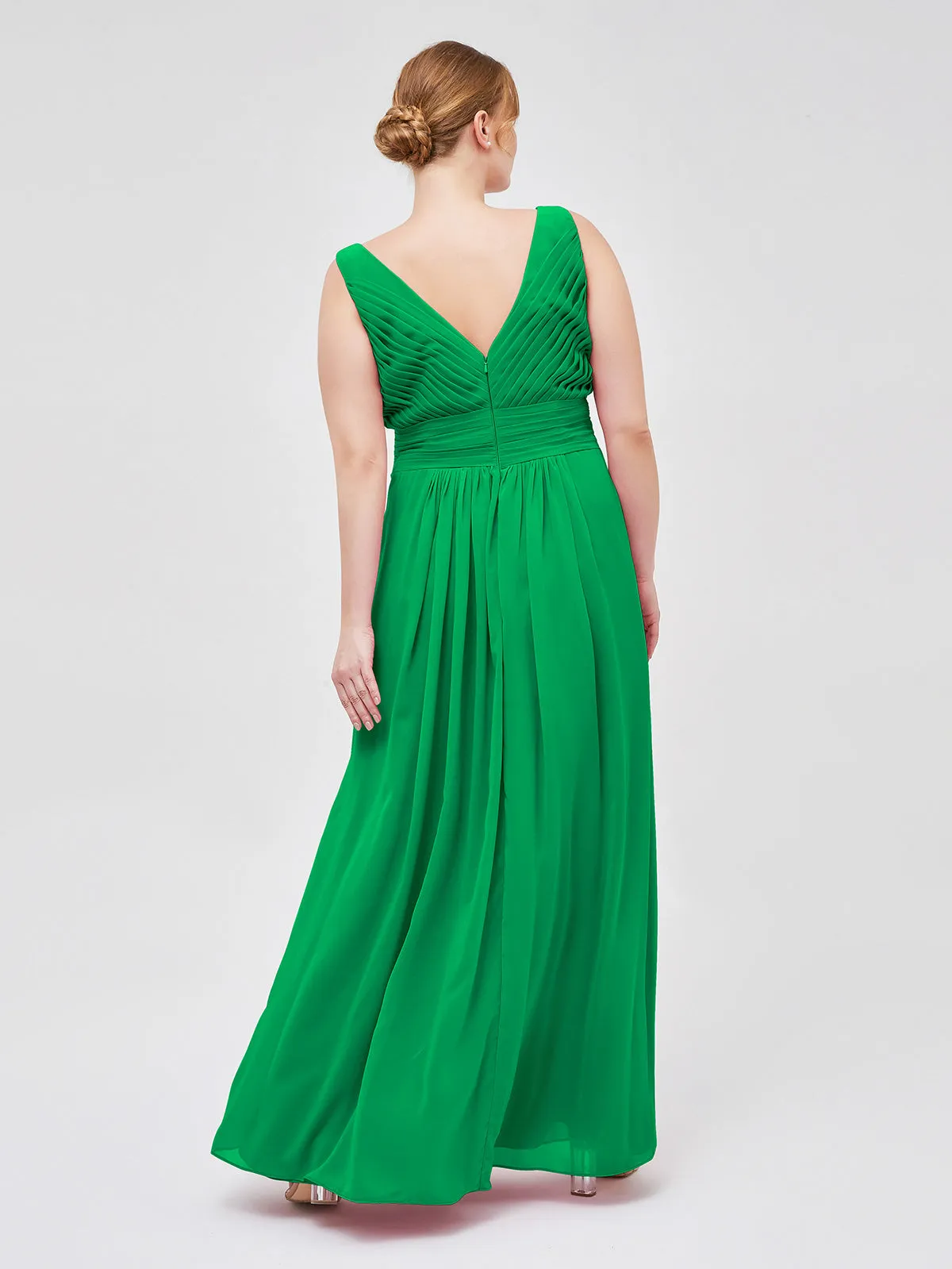 A-line Chiffon Floor Length V Neck Dresses Emerald