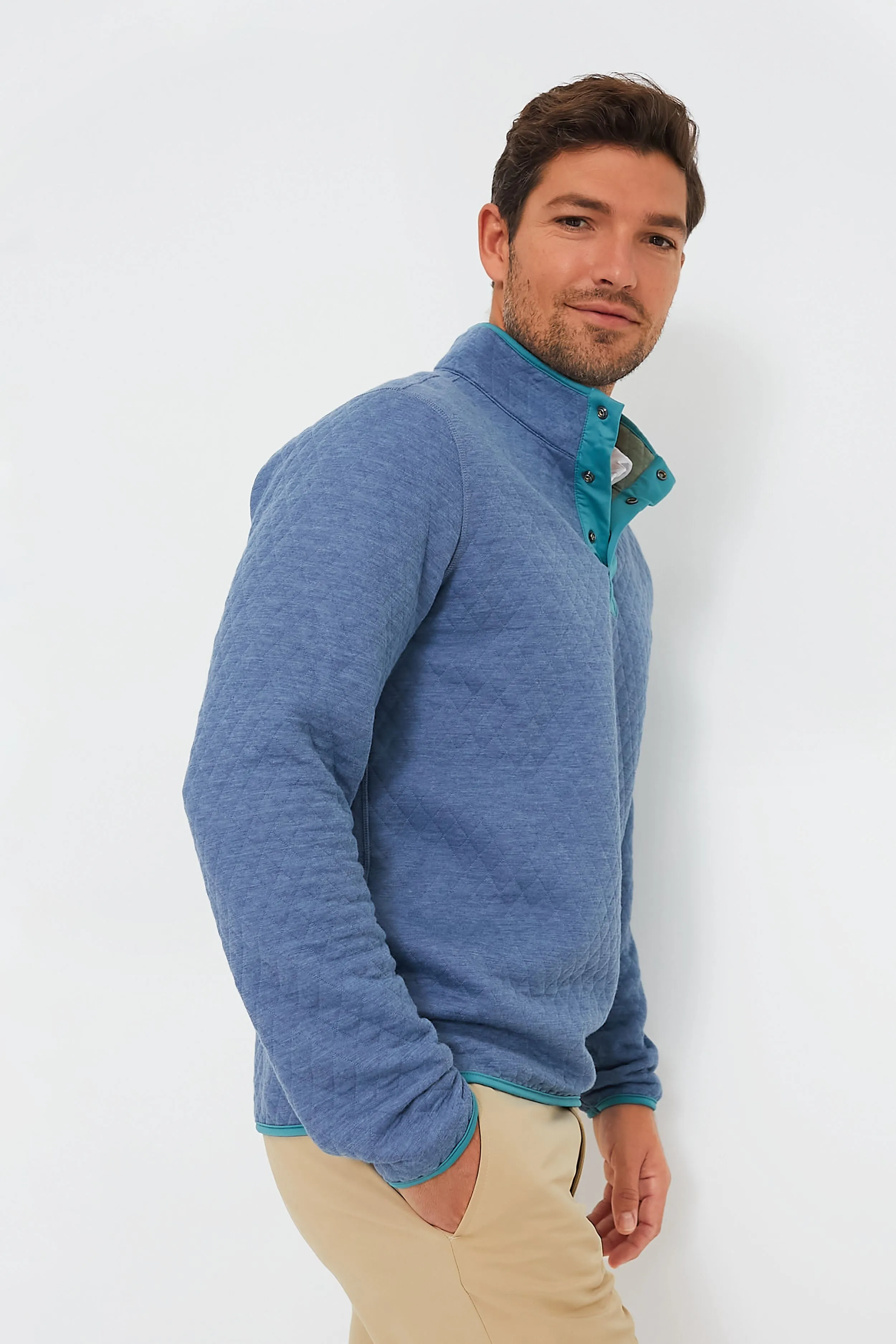 Blue Heather Plus Olive Corbet Reversible Pullover