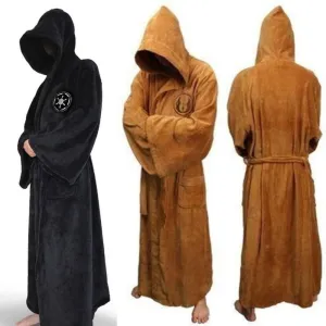 Bonsir Male Flannel Robe Male With Hooded Thick Star Dressing Gown Jedi Empire Men's Bathrobe Winter Long Robe Mens Bath Robes Homewear