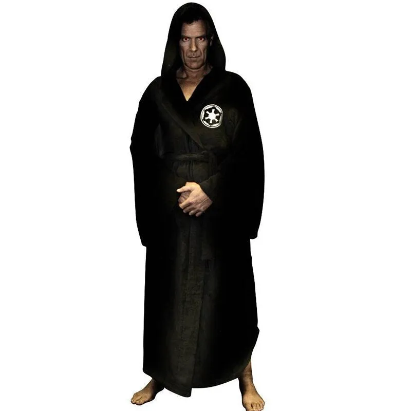 Bonsir Male Flannel Robe Male With Hooded Thick Star Dressing Gown Jedi Empire Men's Bathrobe Winter Long Robe Mens Bath Robes Homewear