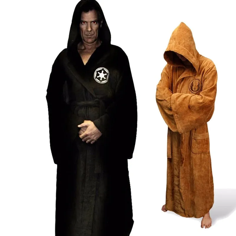 Bonsir Male Flannel Robe Male With Hooded Thick Star Dressing Gown Jedi Empire Men's Bathrobe Winter Long Robe Mens Bath Robes Homewear