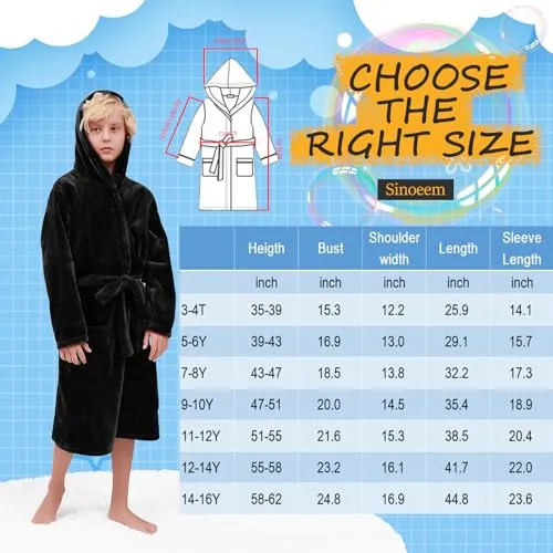 Boys Robe, Kids Fleece Robe, Hooded Soft Warm Bathrobes Pajamas Sleepwear for Children Toddler Girls 3-14 Years as Christmas Gift, Blue 3-4