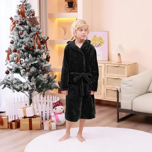 Boys Robe, Kids Fleece Robe, Hooded Soft Warm Bathrobes Pajamas Sleepwear for Children Toddler Girls 3-14 Years as Christmas Gift, Blue 3-4