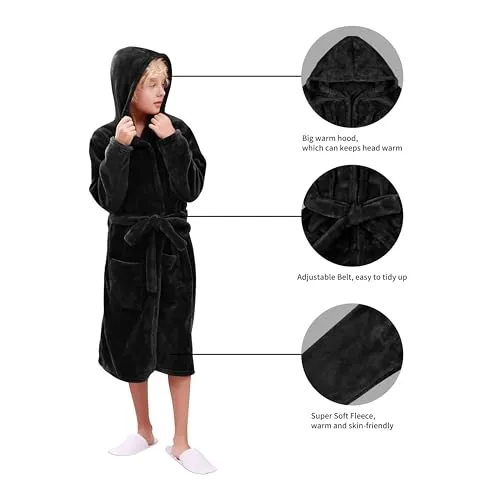 Boys Robe, Kids Fleece Robe, Hooded Soft Warm Bathrobes Pajamas Sleepwear for Children Toddler Girls 3-14 Years as Christmas Gift, Blue 3-4