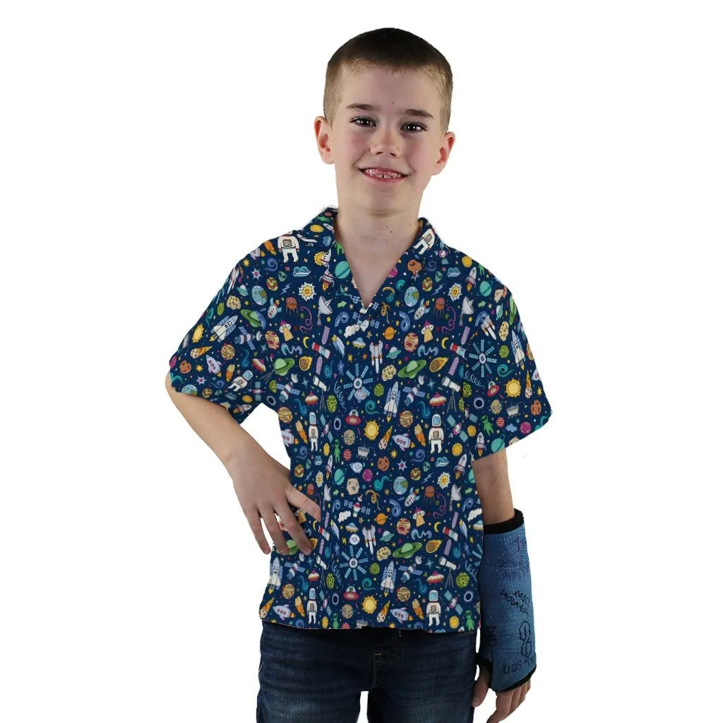 Cartoon Space Objects Outer Space Navy Youth Hawaiian Shirt
