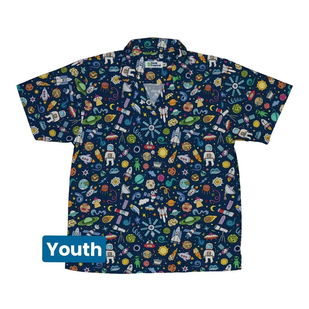 Cartoon Space Objects Outer Space Navy Youth Hawaiian Shirt