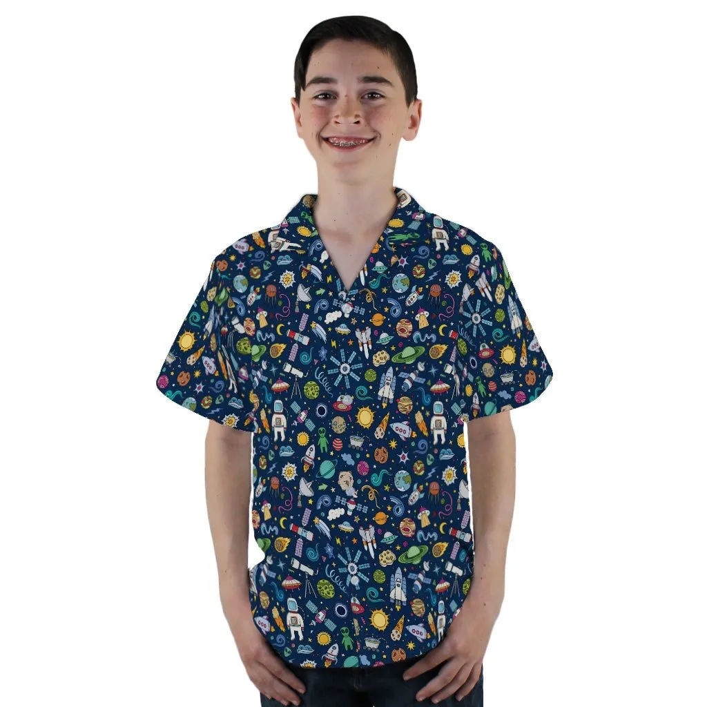 Cartoon Space Objects Outer Space Navy Youth Hawaiian Shirt