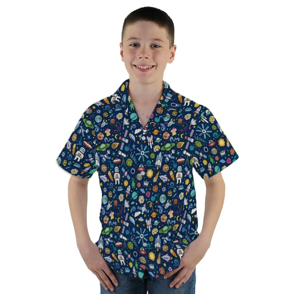 Cartoon Space Objects Outer Space Navy Youth Hawaiian Shirt