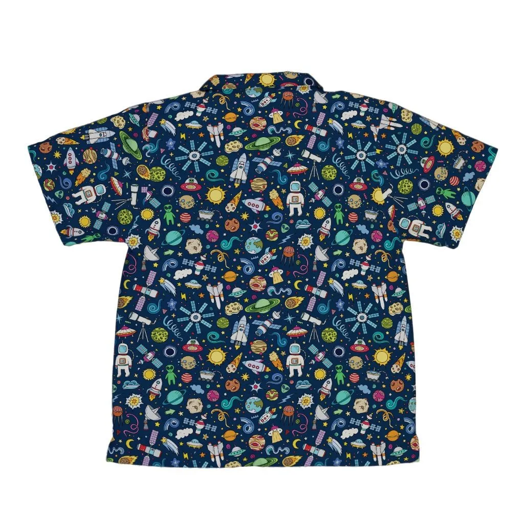 Cartoon Space Objects Outer Space Navy Youth Hawaiian Shirt