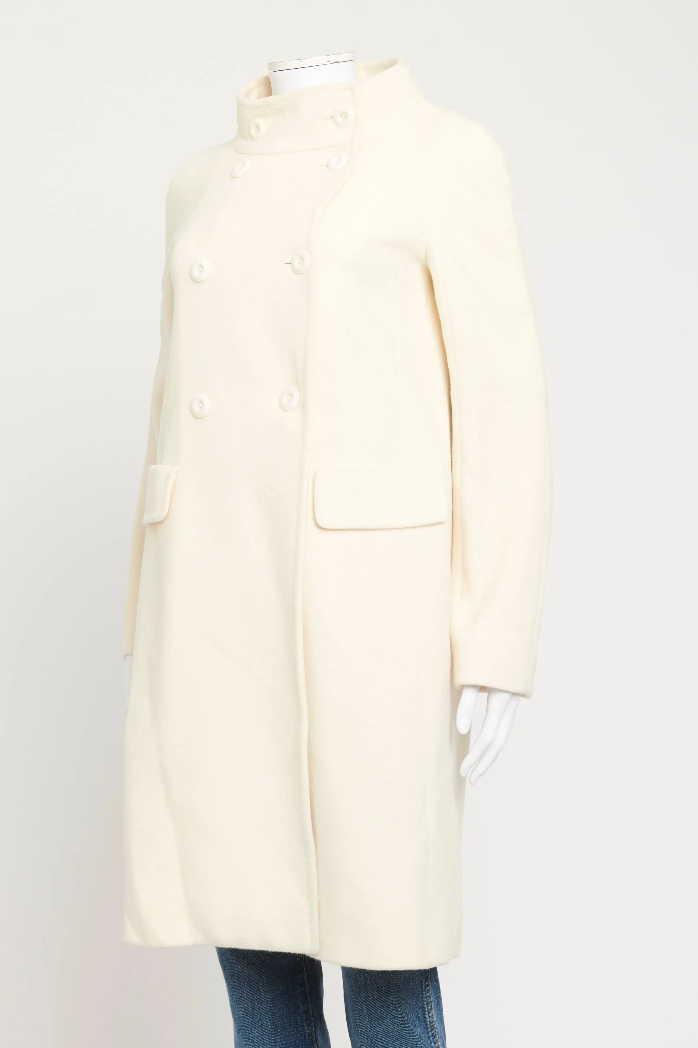 Cream Preowned Overcoat With Wraparound Collar