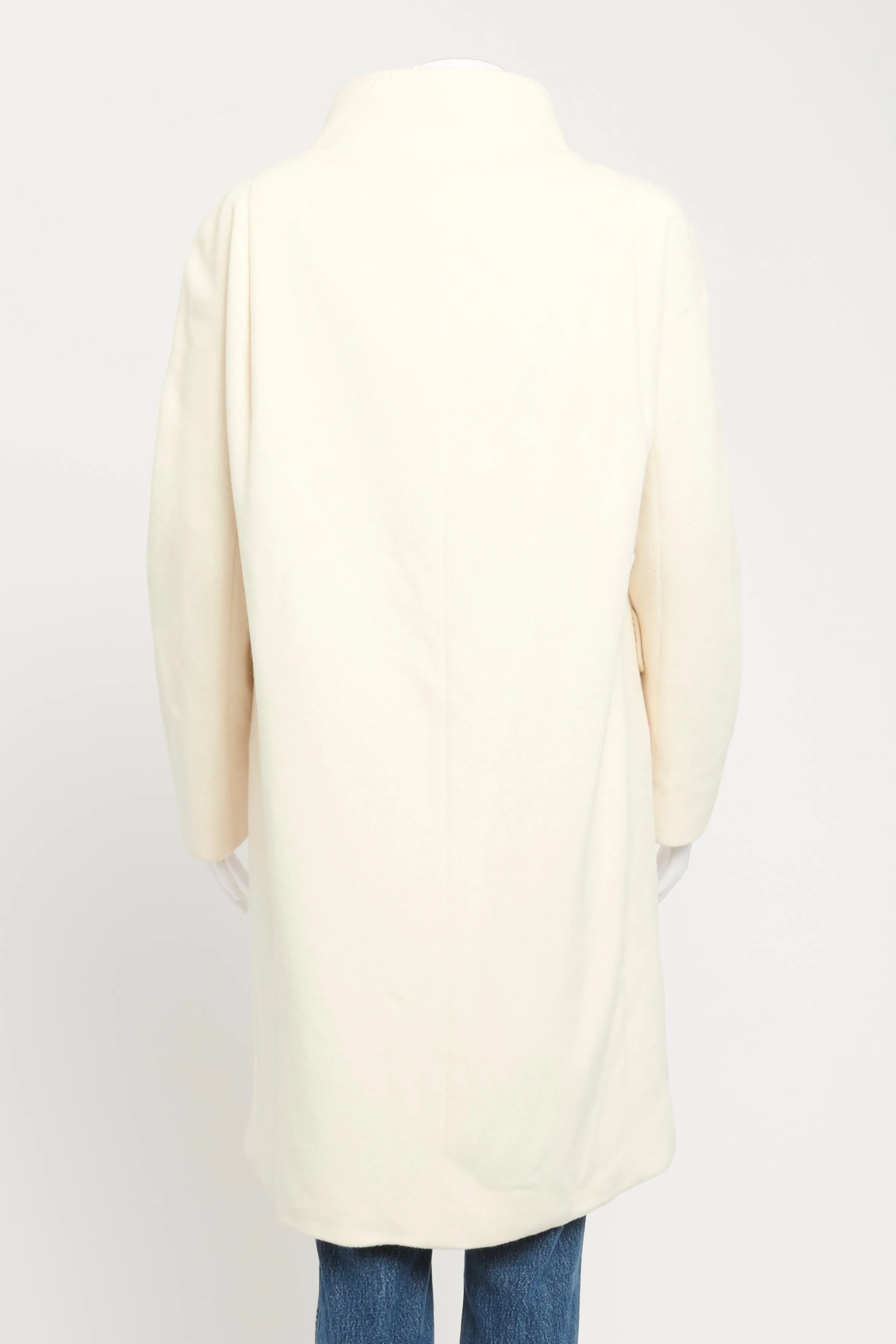 Cream Preowned Overcoat With Wraparound Collar