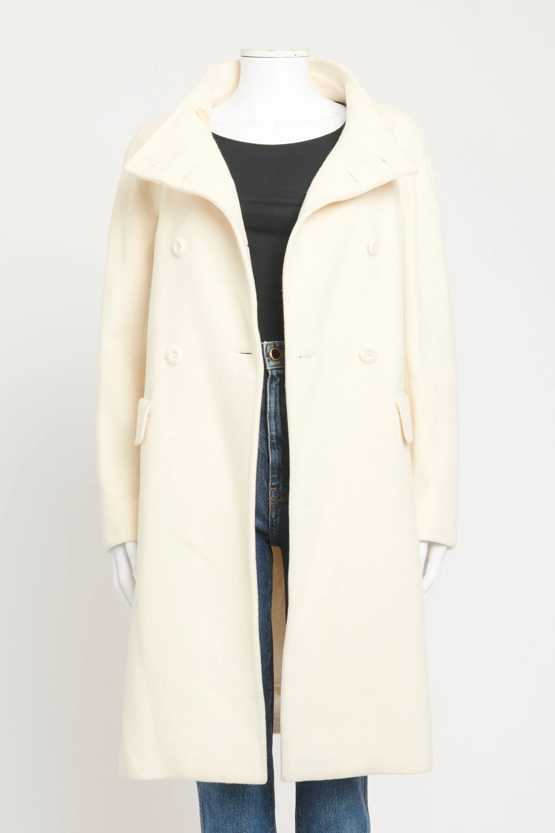 Cream Preowned Overcoat With Wraparound Collar