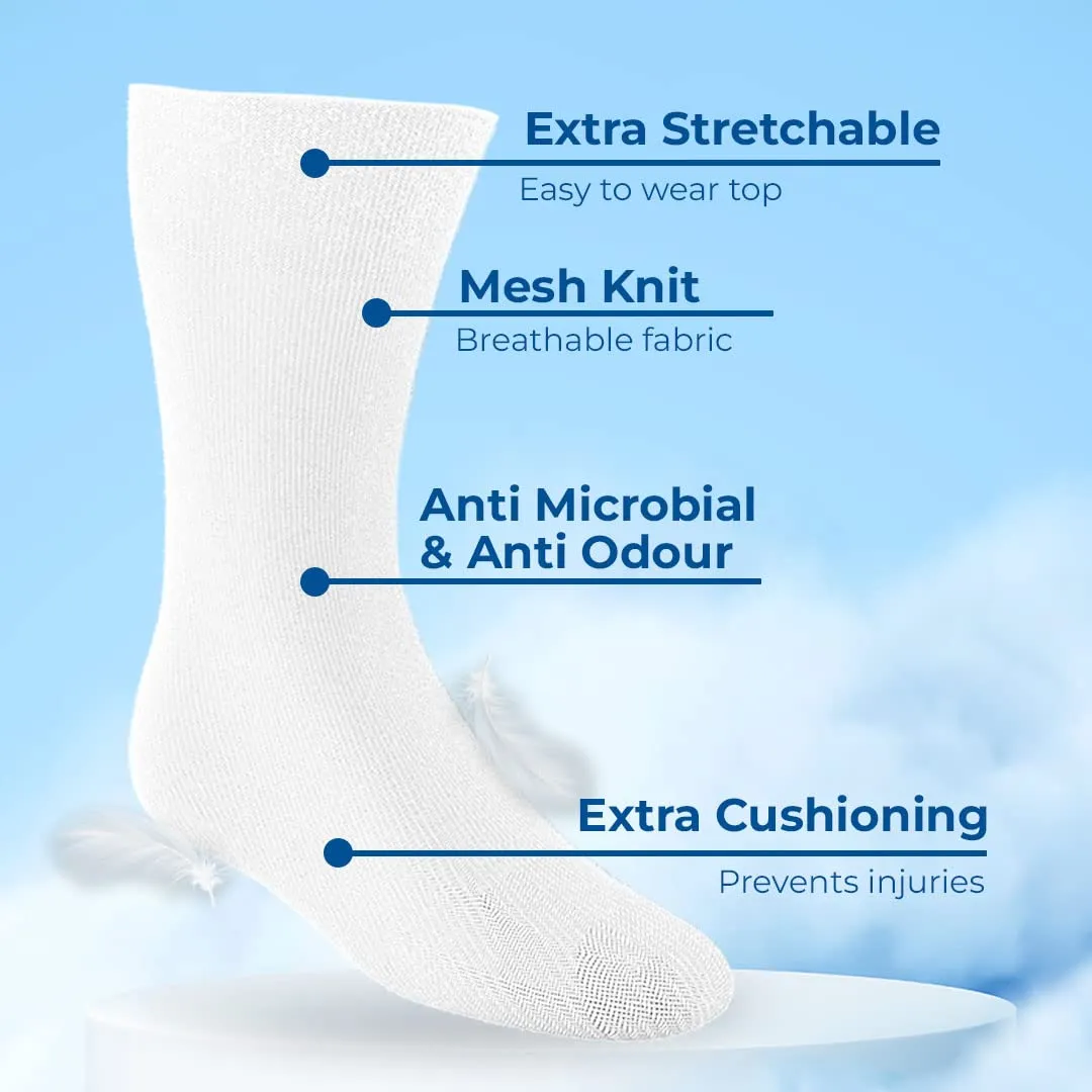 Dr Foot Diabetic & Arthritis Socks | Anti-Microbial and Anti-Odour Socks | Ultra-Soft Cushioned Sole | Premium Combed Cotton | Unisex, Free Size | 2 pairs (Black, White) (Pack of 2)