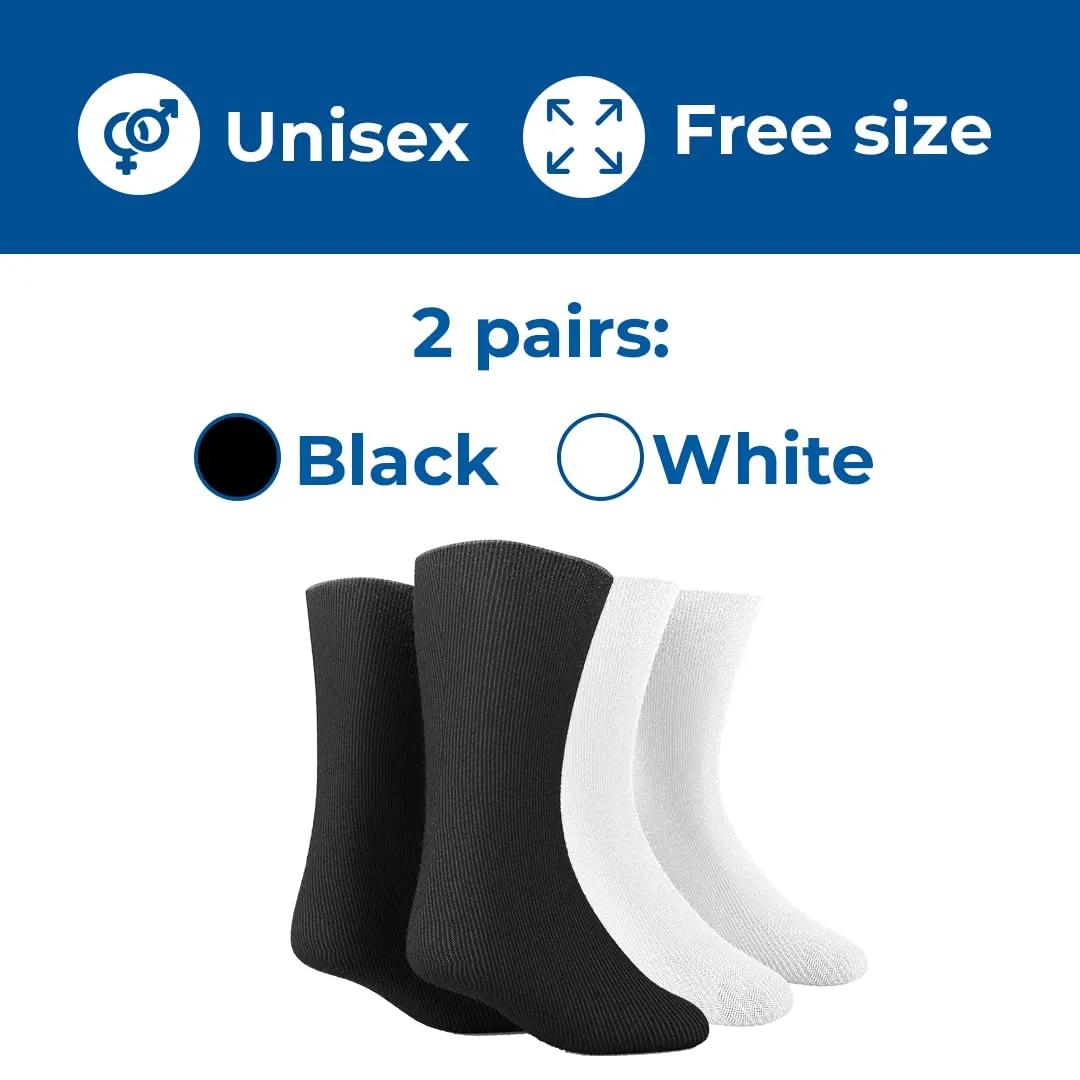 Dr Foot Diabetic & Arthritis Socks | Anti-Microbial and Anti-Odour Socks | Ultra-Soft Cushioned Sole | Premium Combed Cotton | Unisex, Free Size | 2 pairs (Black, White) (Pack of 2)