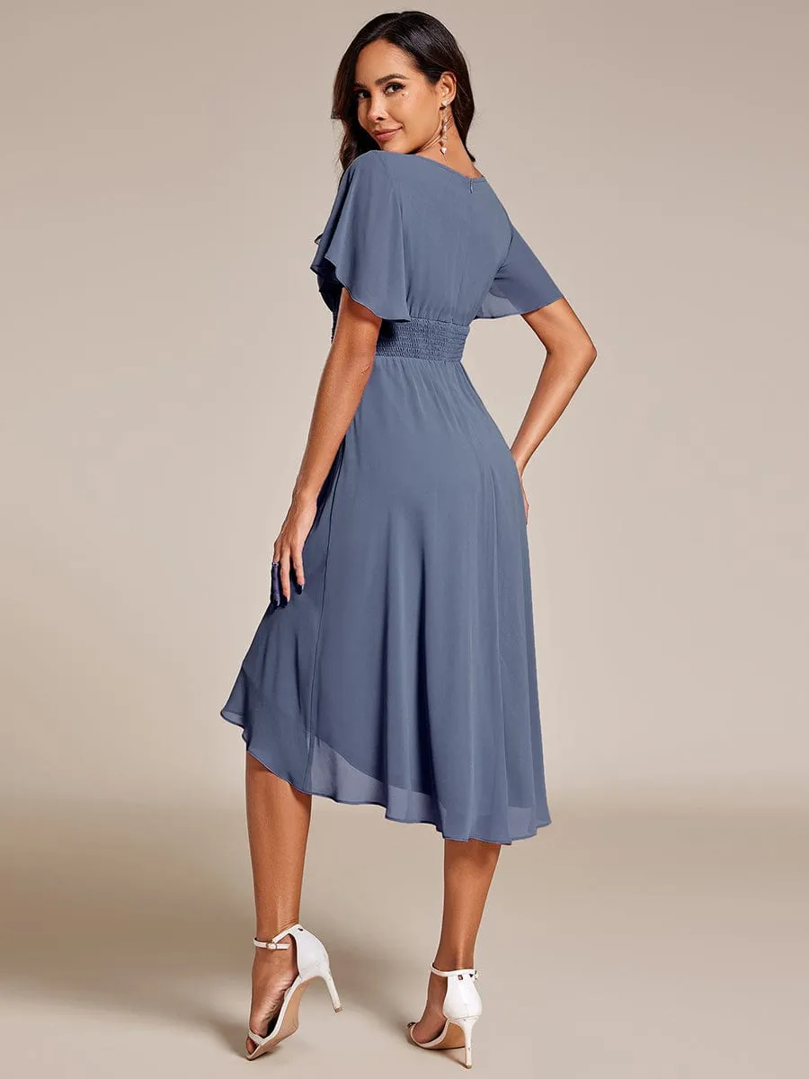 Flowy Chiffon Round Neckline A-Line Knee Length Wedding Guest Dress