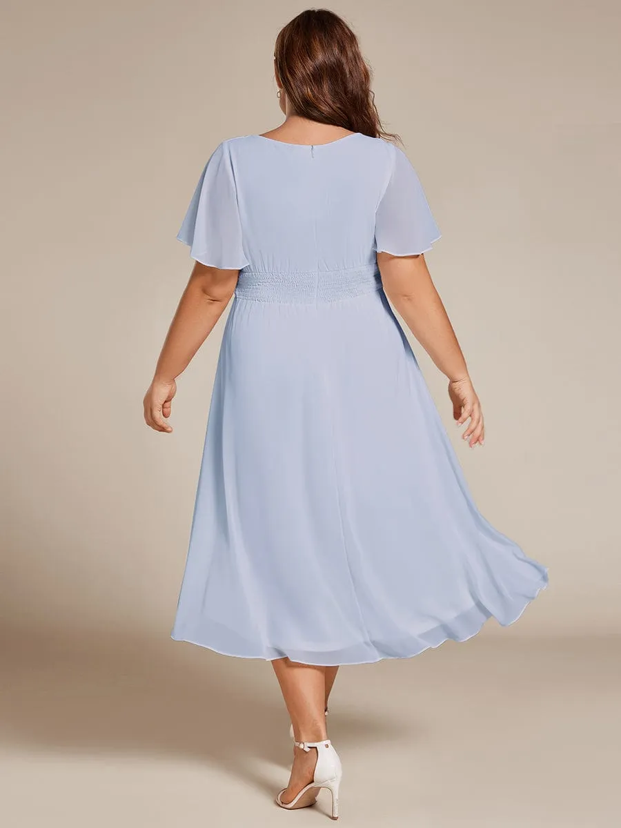 Flowy Chiffon Round Neckline A-Line Knee Length Wedding Guest Dress