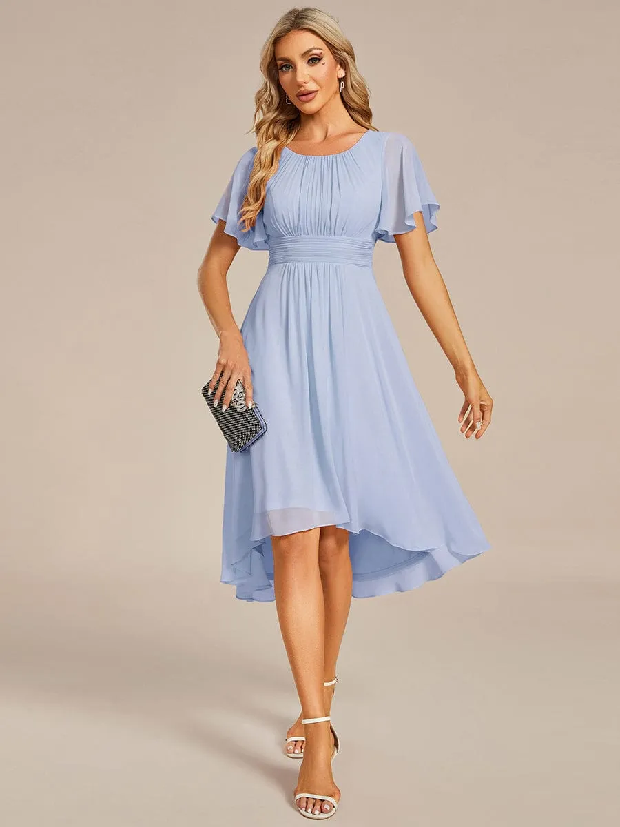 Flowy Chiffon Round Neckline A-Line Knee Length Wedding Guest Dress