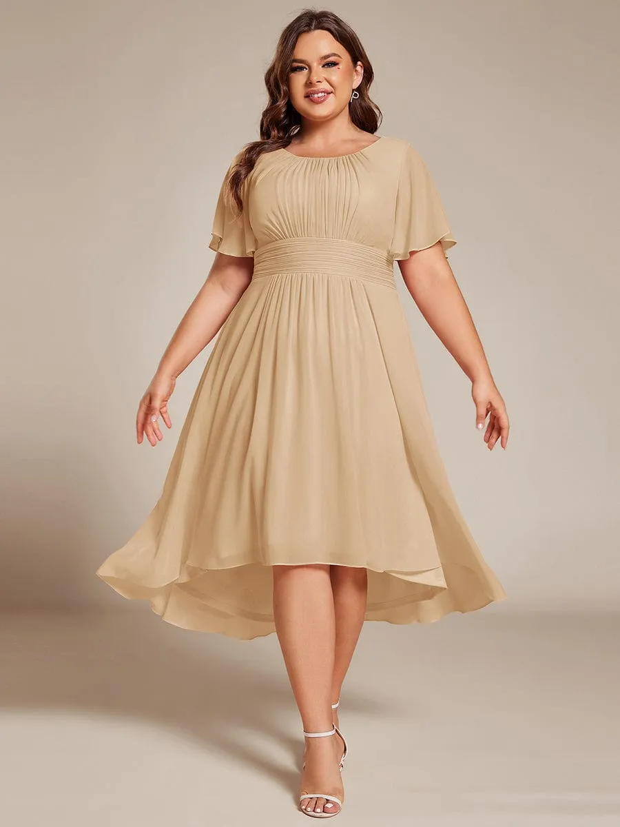 Flowy Chiffon Round Neckline A-Line Knee Length Wedding Guest Dress