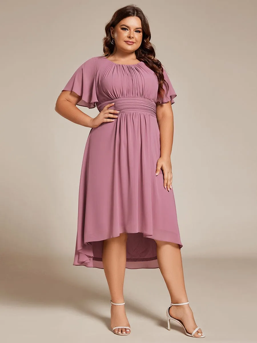 Flowy Chiffon Round Neckline A-Line Knee Length Wedding Guest Dress