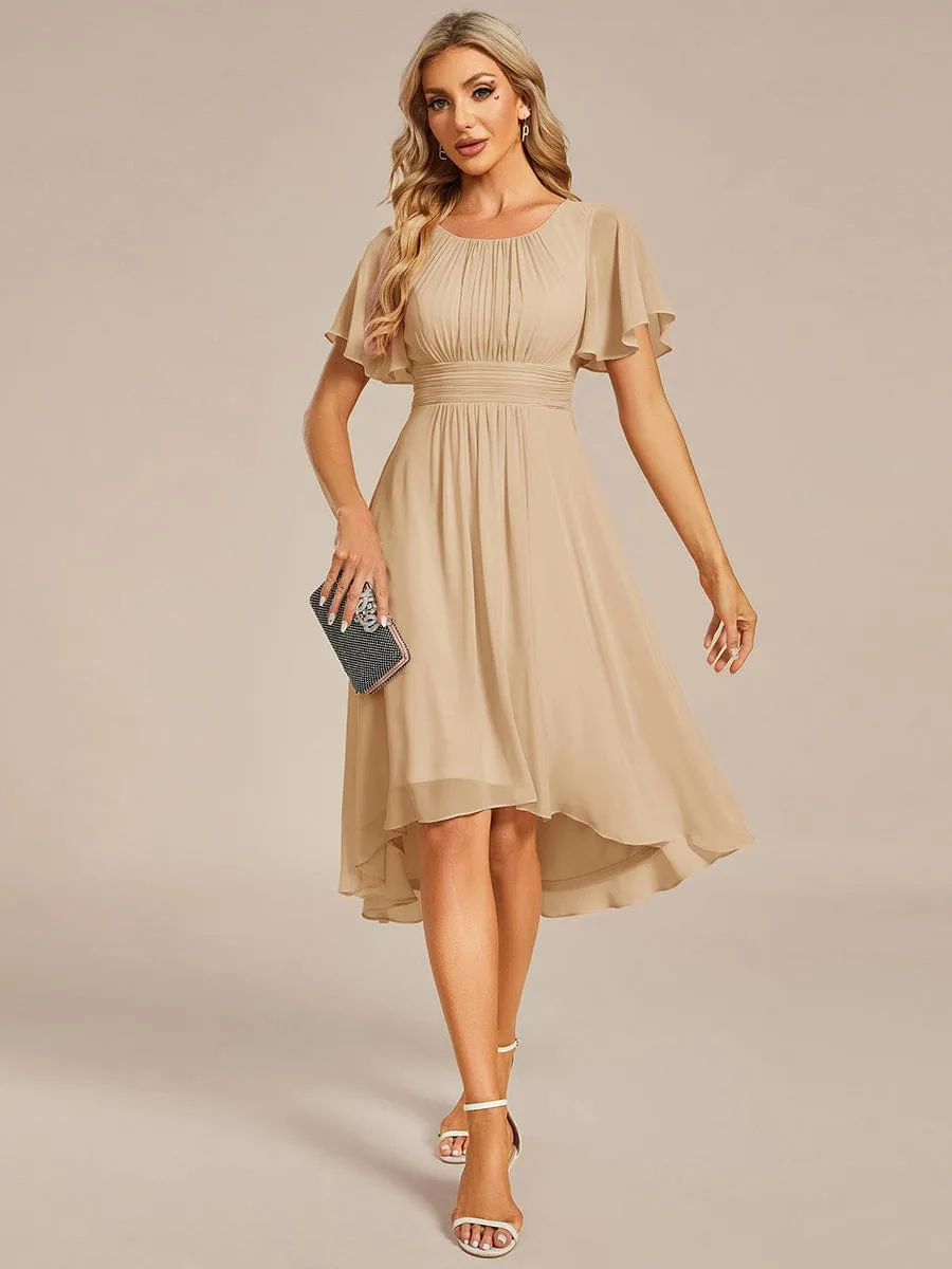 Flowy Chiffon Round Neckline A-Line Knee Length Wedding Guest Dress