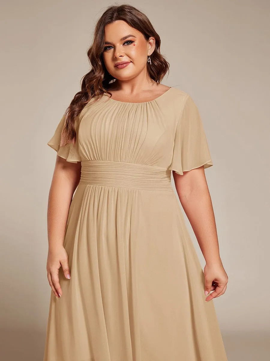 Flowy Chiffon Round Neckline A-Line Knee Length Wedding Guest Dress