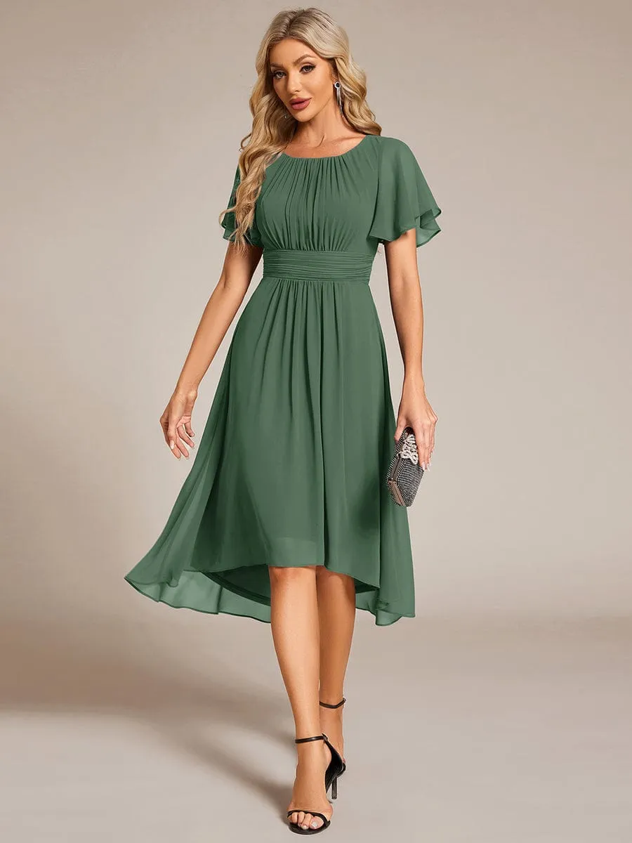 Flowy Chiffon Round Neckline A-Line Knee Length Wedding Guest Dress
