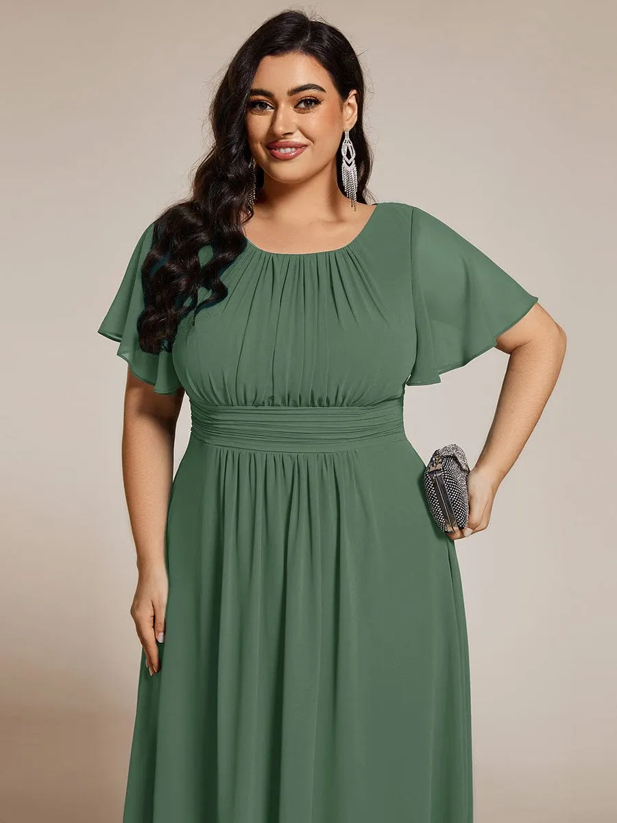 Flowy Chiffon Round Neckline A-Line Knee Length Wedding Guest Dress