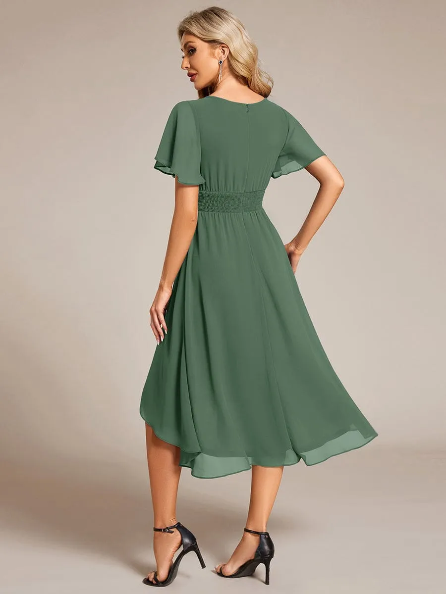 Flowy Chiffon Round Neckline A-Line Knee Length Wedding Guest Dress