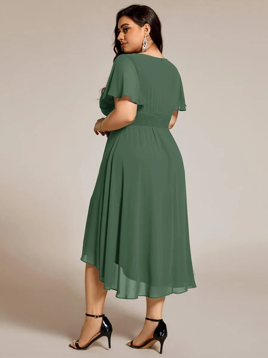 Flowy Chiffon Round Neckline A-Line Knee Length Wedding Guest Dress