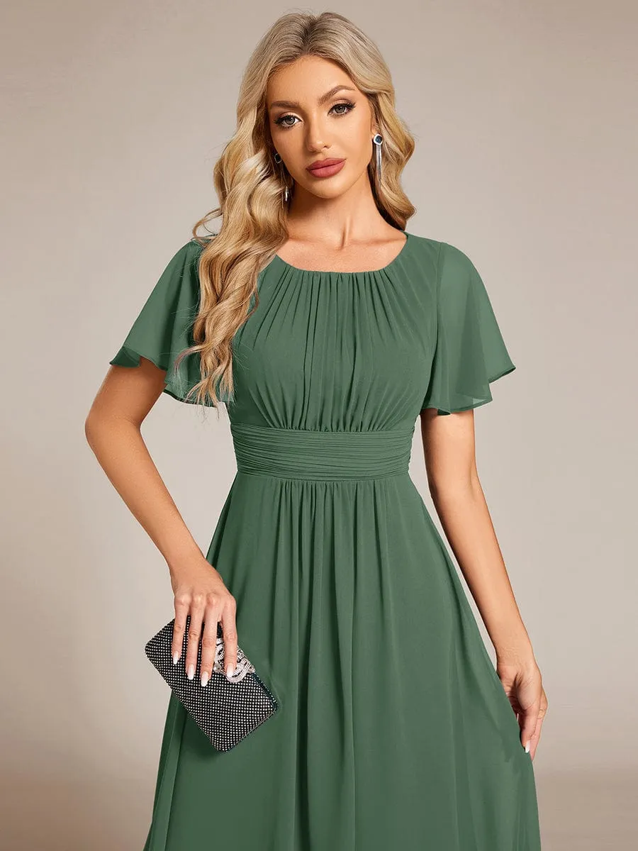 Flowy Chiffon Round Neckline A-Line Knee Length Wedding Guest Dress