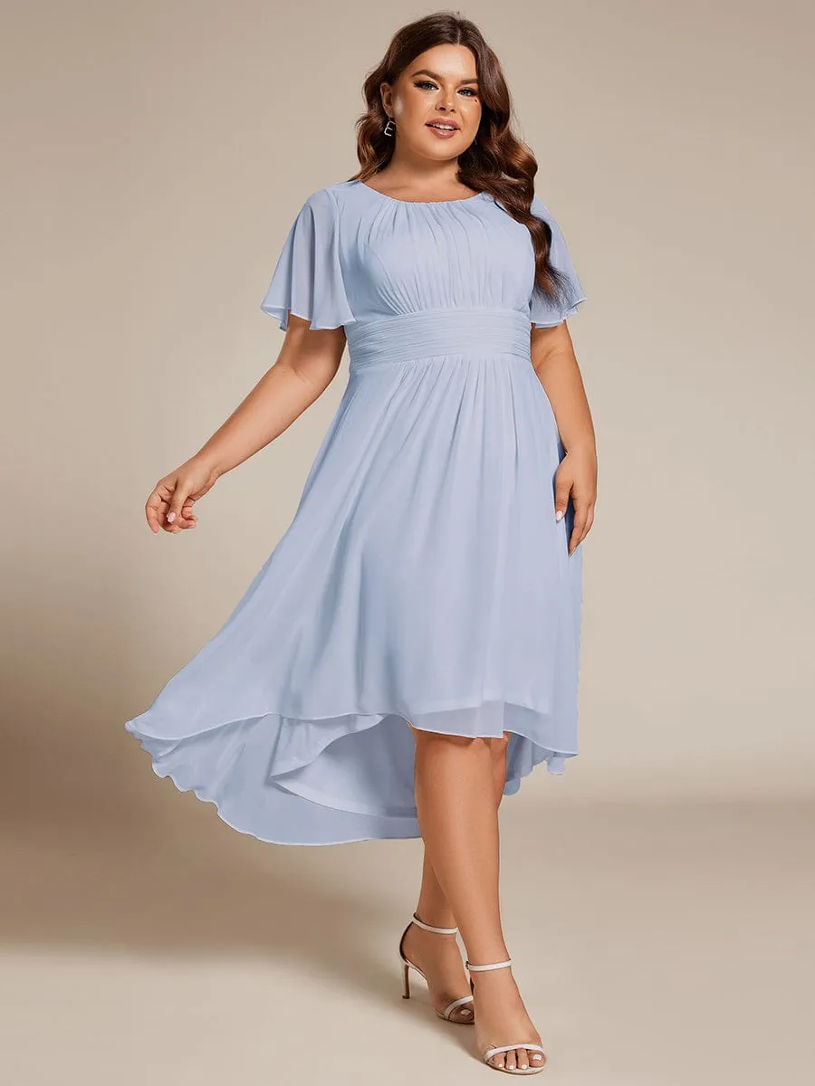 Flowy Chiffon Round Neckline A-Line Knee Length Wedding Guest Dress