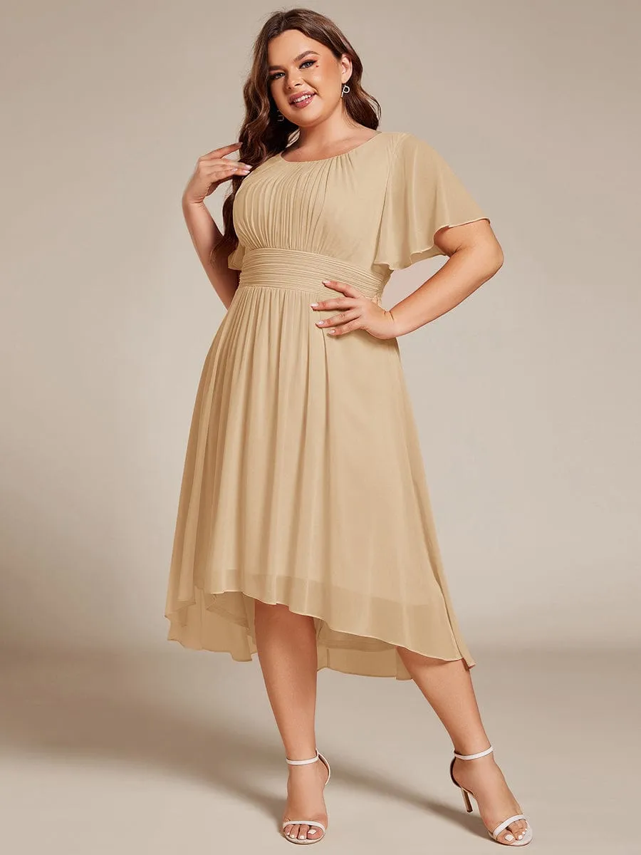Flowy Chiffon Round Neckline A-Line Knee Length Wedding Guest Dress