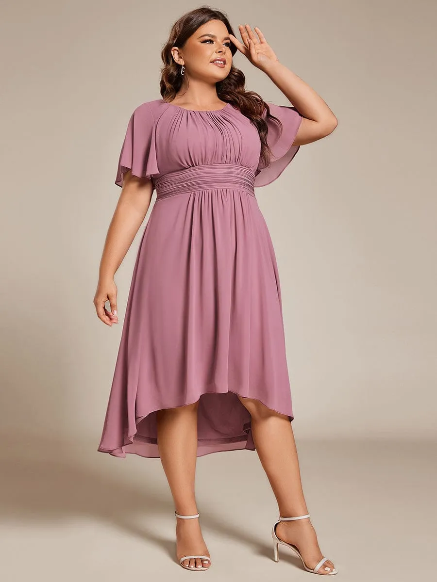 Flowy Chiffon Round Neckline A-Line Knee Length Wedding Guest Dress