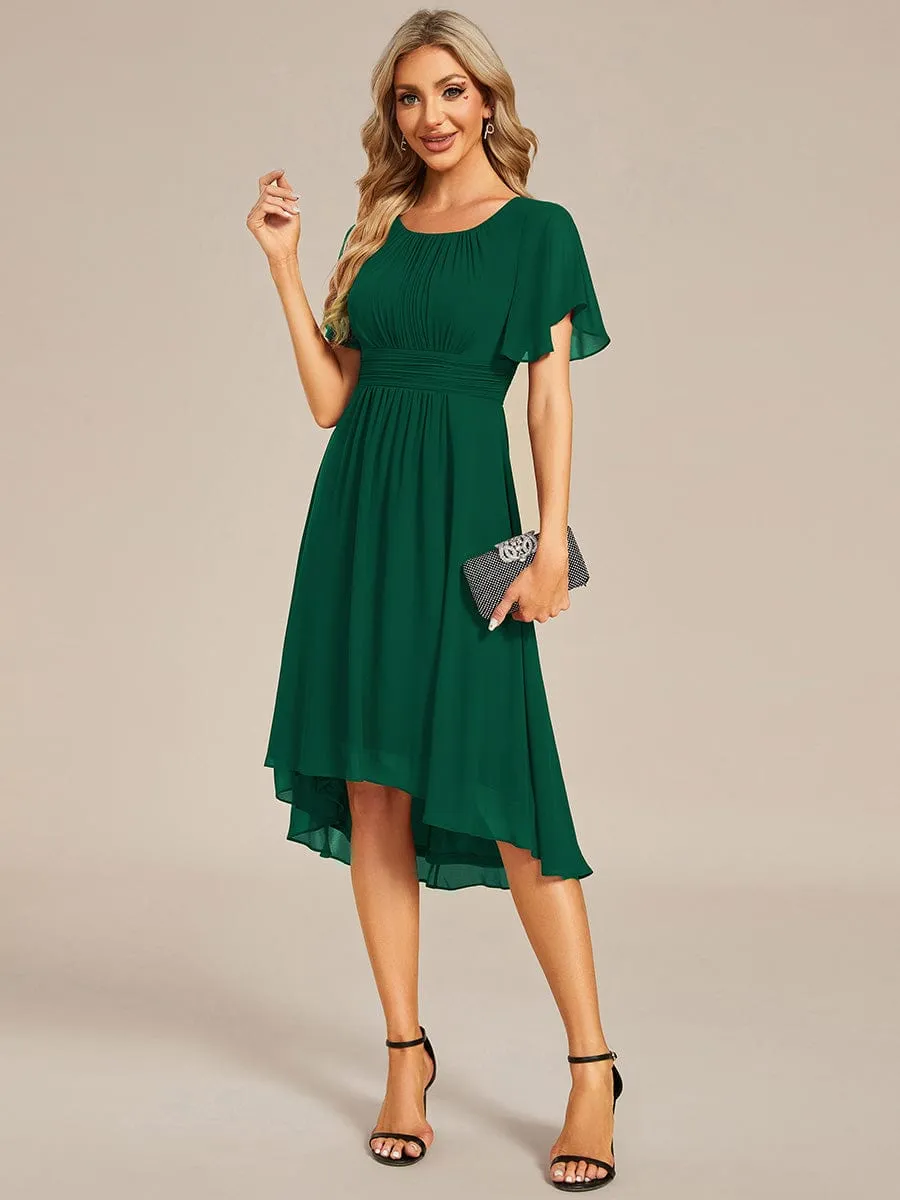 Flowy Chiffon Round Neckline A-Line Knee Length Wedding Guest Dress