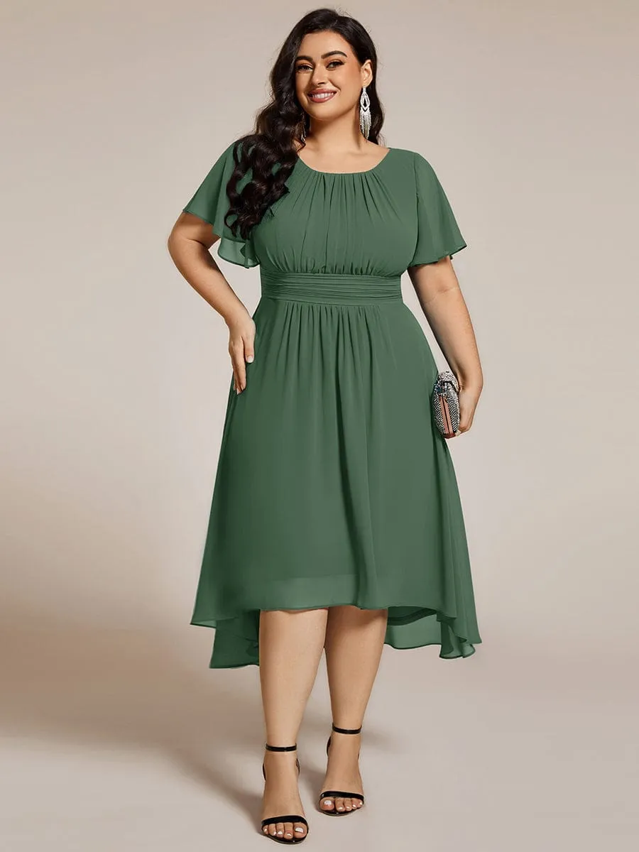 Flowy Chiffon Round Neckline A-Line Knee Length Wedding Guest Dress