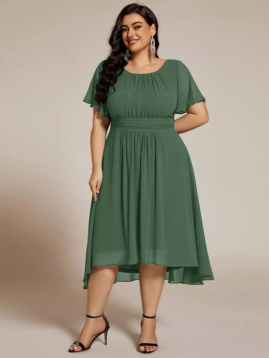 Flowy Chiffon Round Neckline A-Line Knee Length Wedding Guest Dress