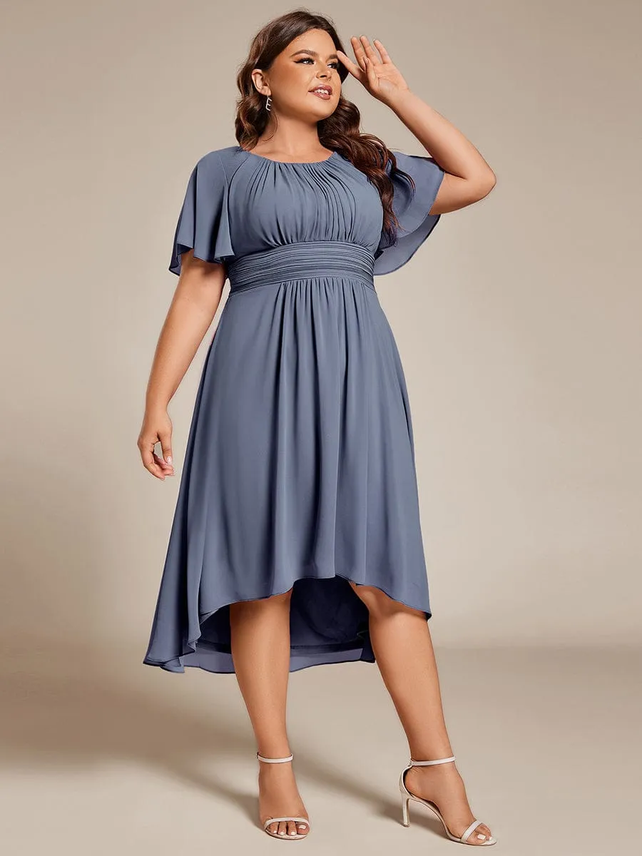 Flowy Chiffon Round Neckline A-Line Knee Length Wedding Guest Dress