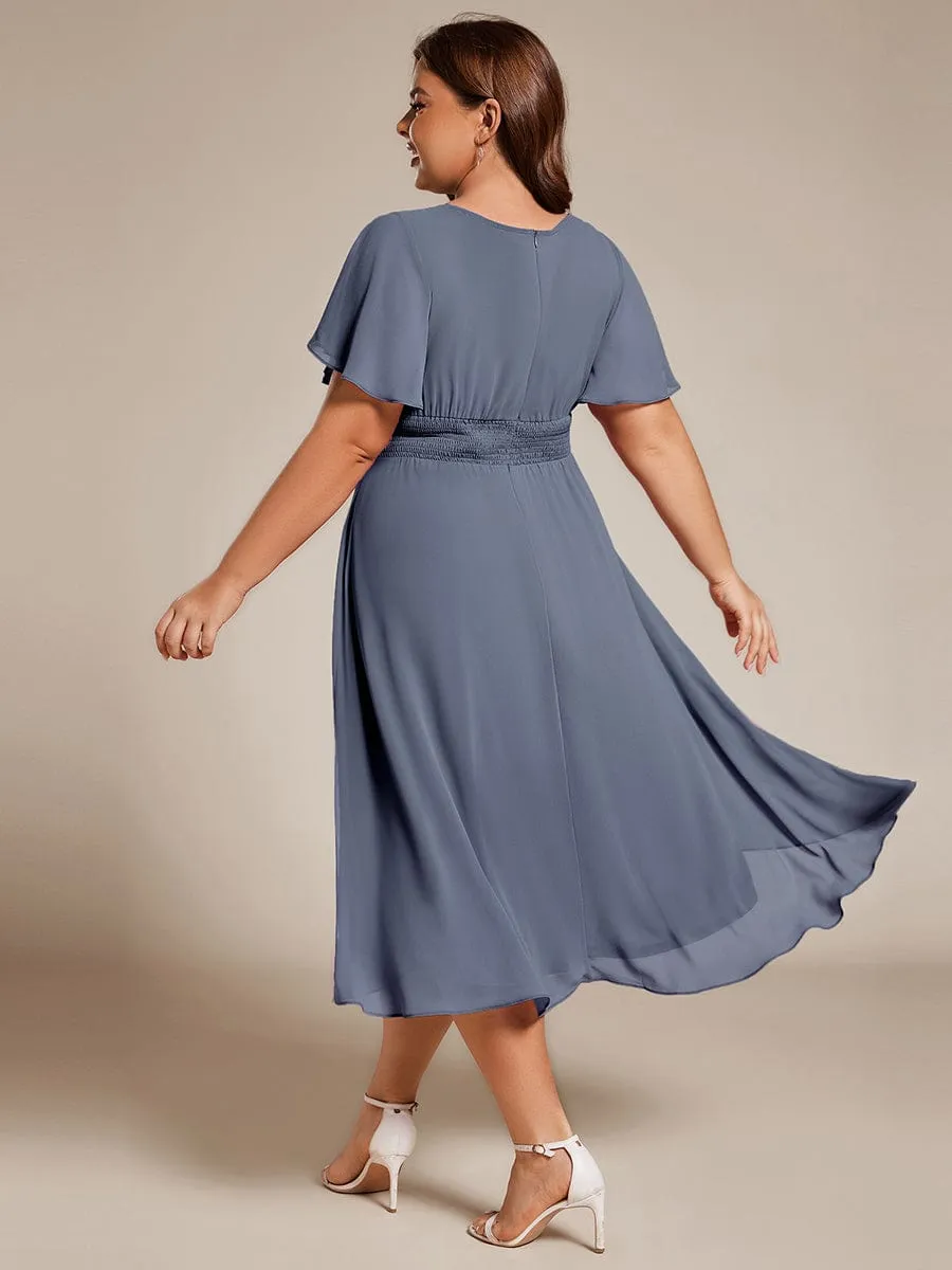 Flowy Chiffon Round Neckline A-Line Knee Length Wedding Guest Dress