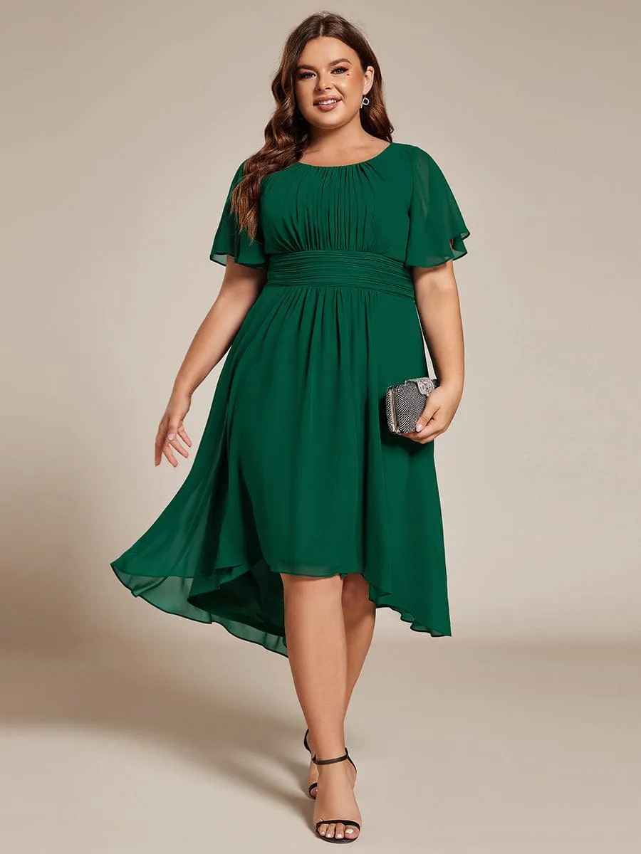 Flowy Chiffon Round Neckline A-Line Knee Length Wedding Guest Dress