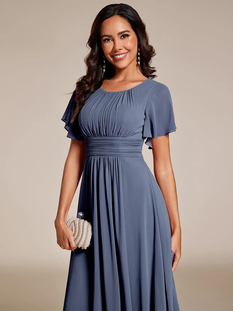 Flowy Chiffon Round Neckline A-Line Knee Length Wedding Guest Dress