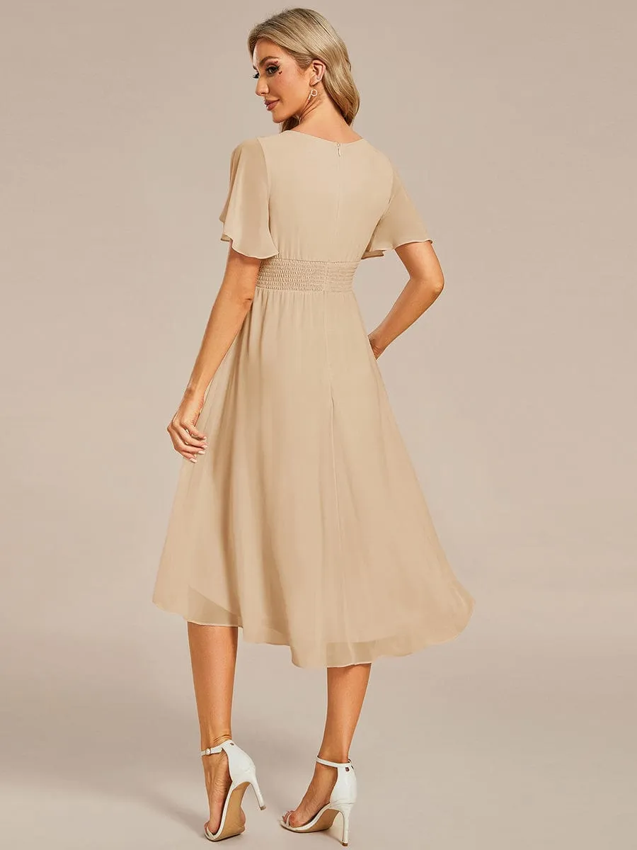 Flowy Chiffon Round Neckline A-Line Knee Length Wedding Guest Dress