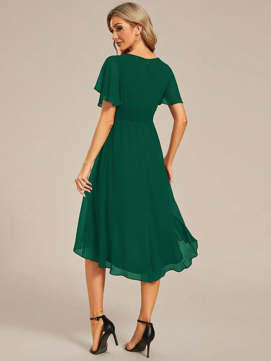 Flowy Chiffon Round Neckline A-Line Knee Length Wedding Guest Dress