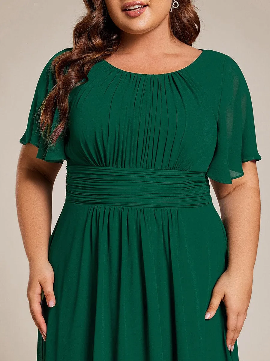 Flowy Chiffon Round Neckline A-Line Knee Length Wedding Guest Dress