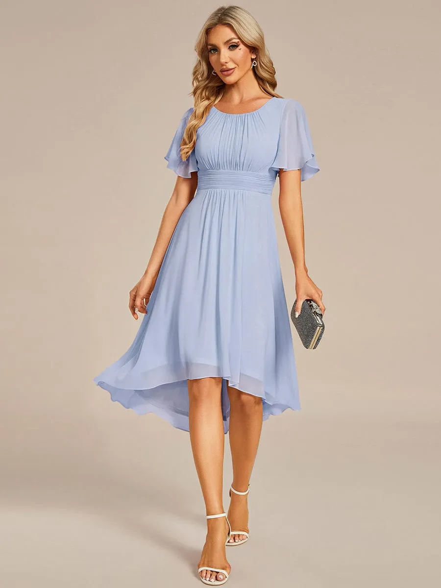 Flowy Chiffon Round Neckline A-Line Knee Length Wedding Guest Dress