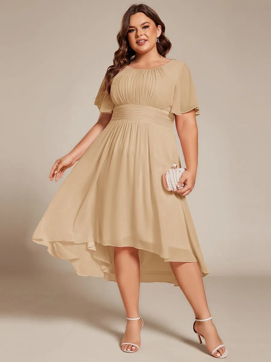 Flowy Chiffon Round Neckline A-Line Knee Length Wedding Guest Dress